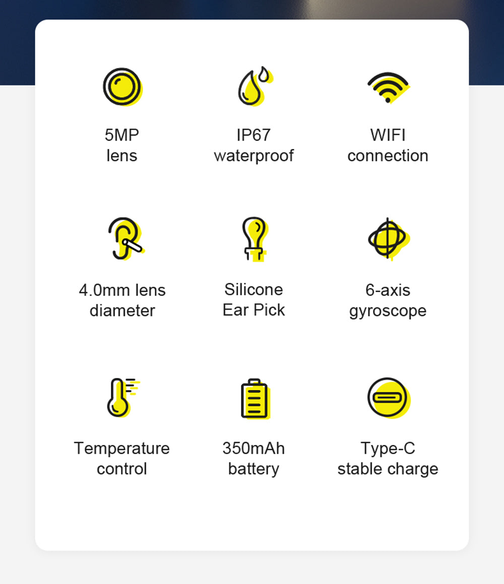 SUNUO X8 Limpiador de Oídos Inteligente con Cámara Visual, Extractor de Acné, Cámara HD de 5MP, Giroscopio de 6 Ejes, Puntas de Silicona para los Oídos, Conexión WiFi