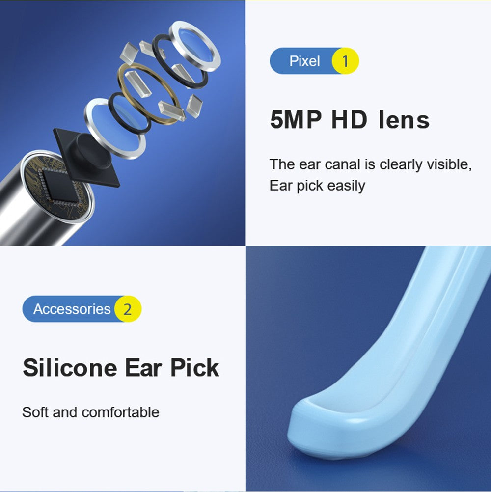 SUNUO X8 Limpiador de Oídos Inteligente con Cámara Visual, Extractor de Acné, Cámara HD de 5MP, Giroscopio de 6 Ejes, Puntas de Silicona para los Oídos, Conexión WiFi