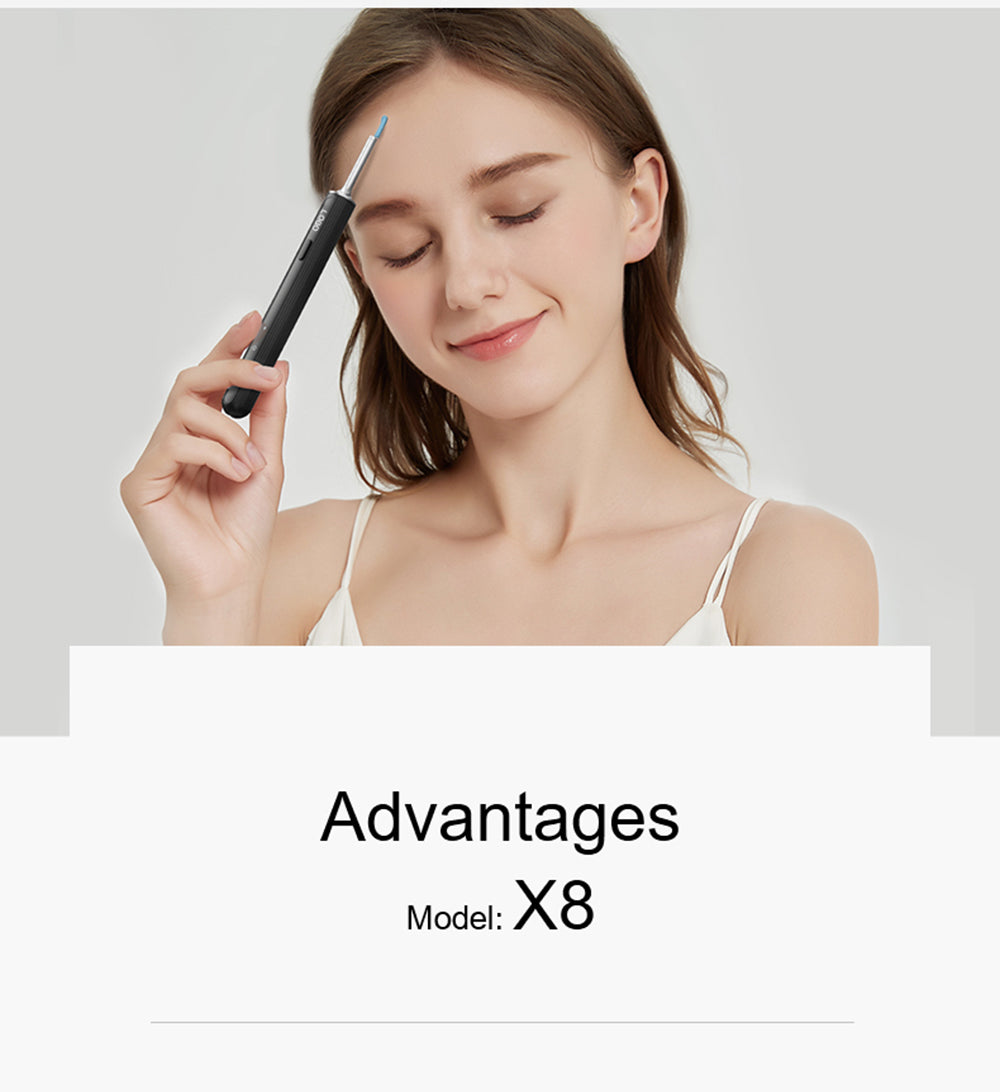 SUNUO X8 Limpiador de Oídos Inteligente con Cámara Visual, Extractor de Acné, Cámara HD de 5MP, Giroscopio de 6 Ejes, Puntas de Silicona para los Oídos, Conexión WiFi