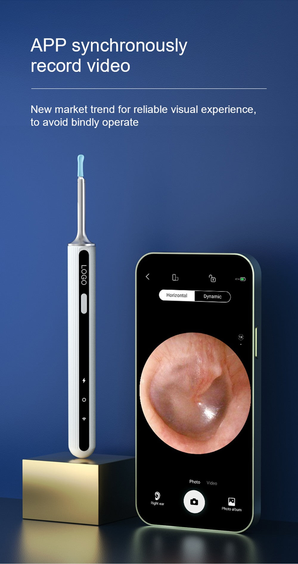 SUNUO X8 Limpiador de Oídos Inteligente con Cámara Visual, Extractor de Acné, Cámara HD de 5MP, Giroscopio de 6 Ejes, Puntas de Silicona para los Oídos, Conexión WiFi