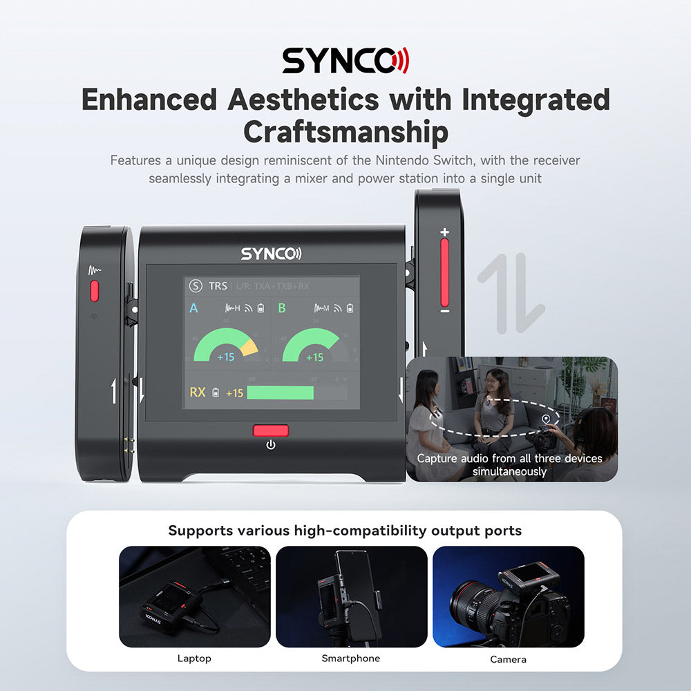 Micrófono inalámbrico de solapa SYNCO G3 Pro, transmisión de 2,4 GHz a 250 m, pantalla táctil de 2 pulgadas, 3 niveles de cancelación de ruido, 10 horas de grabación continua.