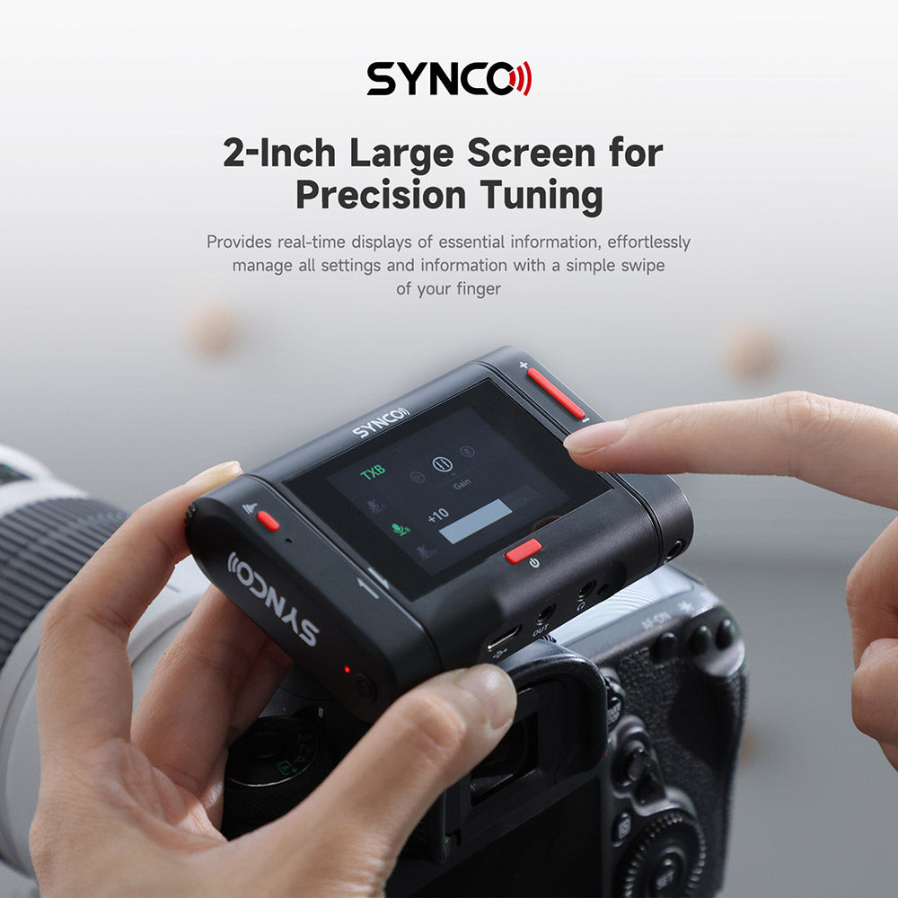 Micrófono inalámbrico de solapa SYNCO G3 Pro, transmisión de 2,4 GHz a 250 m, pantalla táctil de 2 pulgadas, 3 niveles de cancelación de ruido, 10 horas de grabación continua.