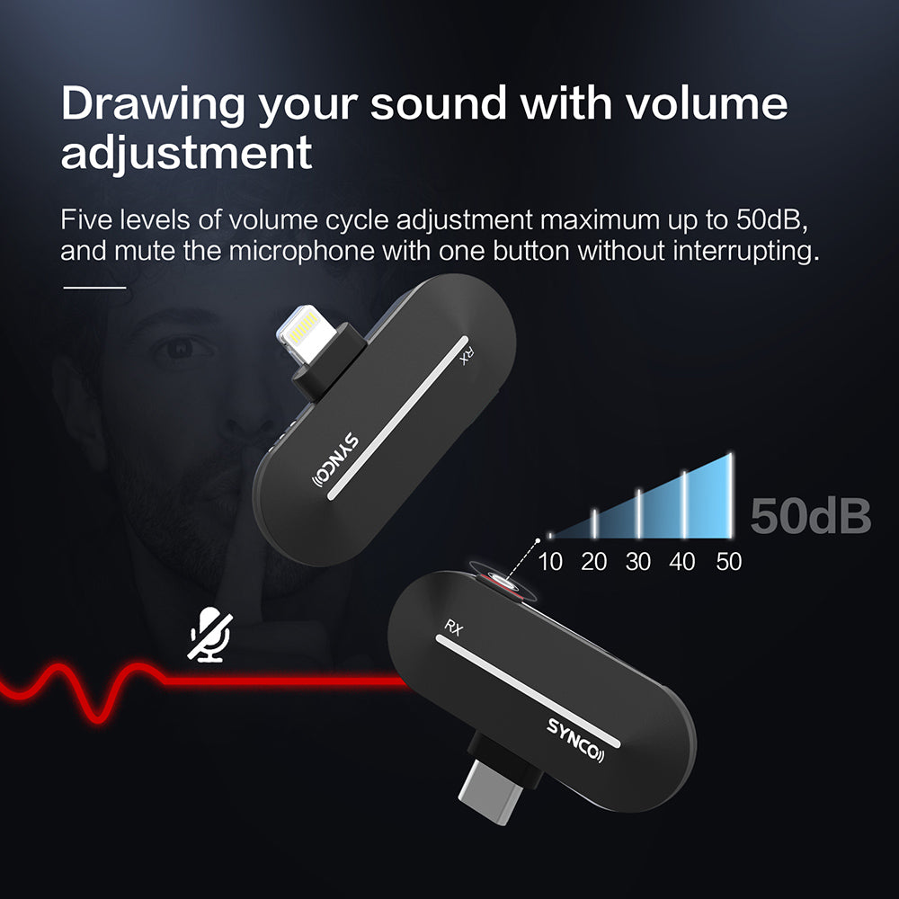 Micrófono de condensador inalámbrico SYNCO P1S para dispositivos Android tipo C, emparejamiento automático, transmisión de 150 m - Receptor tipo C