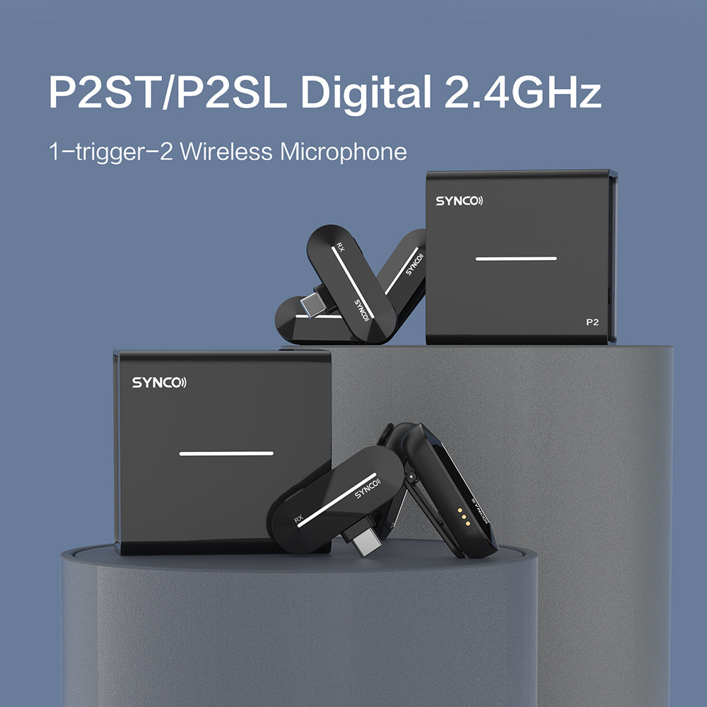 Micrófono de condensador inalámbrico SYNCO P2S para dispositivos Android tipo C, emparejamiento automático, transmisión de 150 m, carga rápida - Receptor tipo C