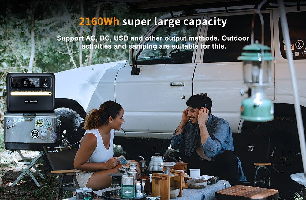 TALLPOWER V2400 Portable Power Station, 2160Wh LiFePo4 Solar Generator, 2400W AC Output, Adjustable Input Power, PD 100W USB-C, UPS Function, LED Light, 13 Outputs
