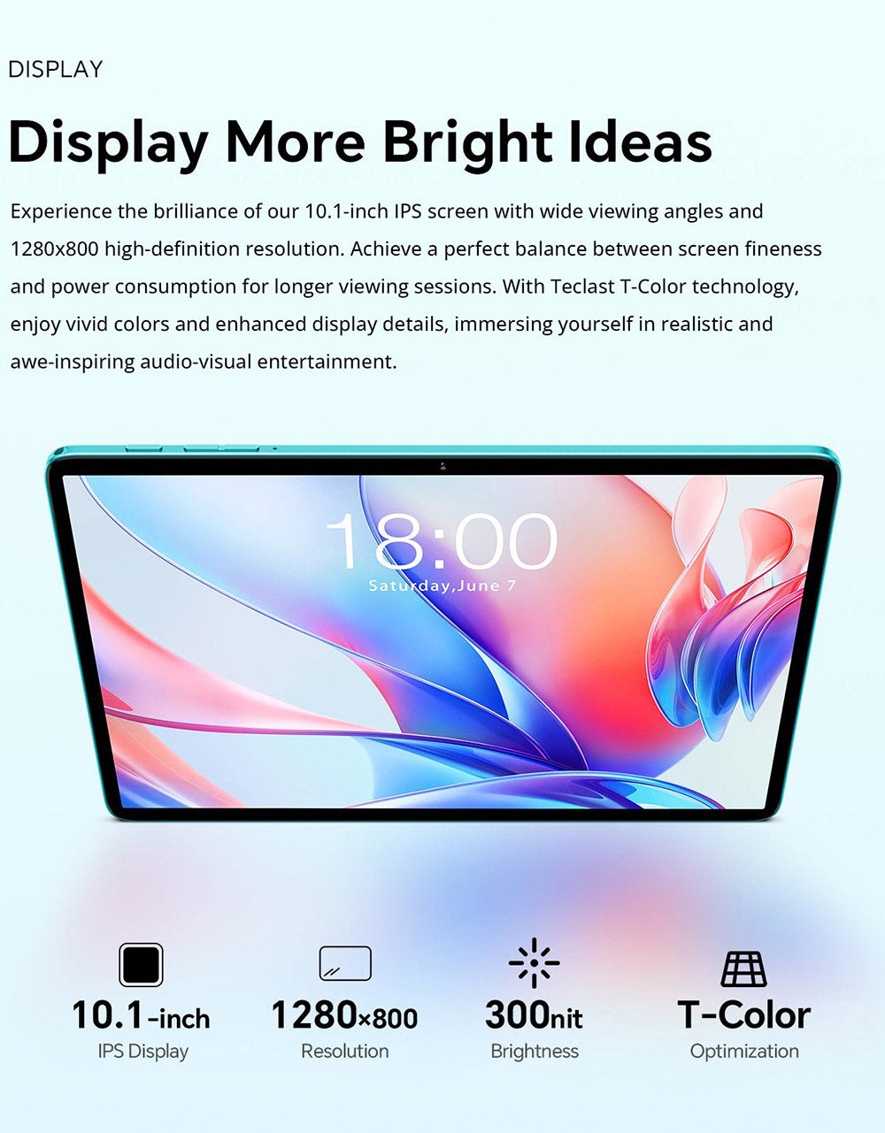 Teclast P30 10.1inch Tablet, Android 15, 4GB RAM 64G ROM, 5MP Al Dual Camera, 1280x800 Resolution, Qcta-Core, 6000mAh Battery, Type-C/GMS/WiFi/Bluetooth/3.5mm Jack
