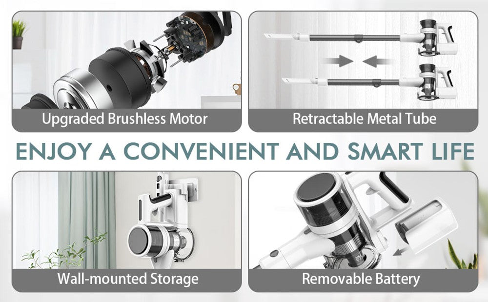 Aspiradora sin cable Teendow P11 Pro, potente succión de 126.000 Pa, 30 minutos de autonomía, batería de 2200 mAh, capacidad de polvo de 450 ml, funcionamiento silencioso ≤75 dB, ideal para pelos de mascotas y limpieza del hogar, color blanco.