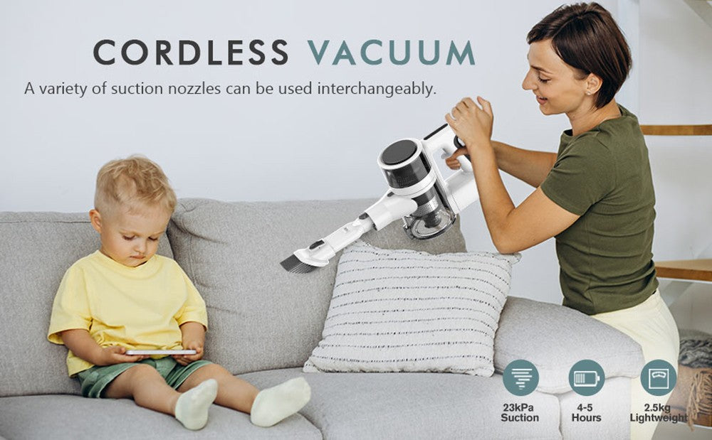 Aspiradora sin cable Teendow P11 Pro, potente succión de 126.000 Pa, 30 minutos de autonomía, batería de 2200 mAh, capacidad de polvo de 450 ml, funcionamiento silencioso ≤75 dB, ideal para pelos de mascotas y limpieza del hogar, color blanco.