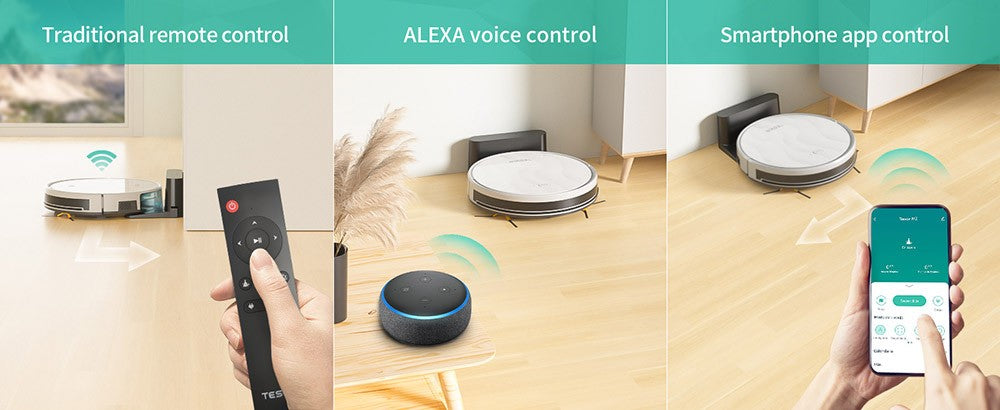 Robot Aspirador Tesvor M2 con Función de Mopa, Succión de 6000Pa, Navegación Giroscópica, Depósito de Polvo de 600ml, Autonomía de 150 Minutos, Área Máxima de Aspiración de 120m², Control por App / Control Remoto - Blanco
