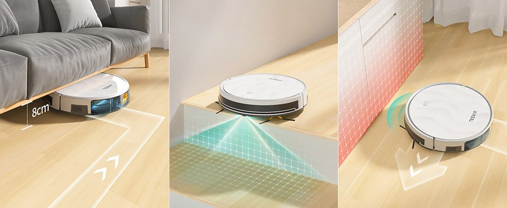Robot Aspirador Tesvor M2 con Función de Mopa, Succión de 6000Pa, Navegación Giroscópica, Depósito de Polvo de 600ml, Autonomía de 150 Minutos, Área Máxima de Aspiración de 120m², Control por App / Control Remoto - Blanco
