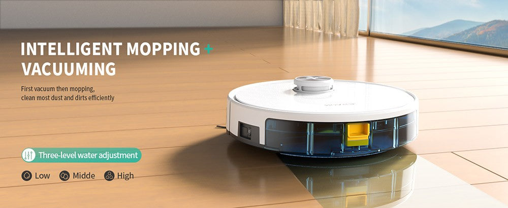 Robot Aspirador Tesvor S7 Pro con Función de Mopa, Succión de 6000Pa, Navegación Láser, Depósito de Polvo de 600ml, Autonomía de 180 Minutos, Área Máxima de Aspiración de 150m², Control por App / Control Remoto - Blanco