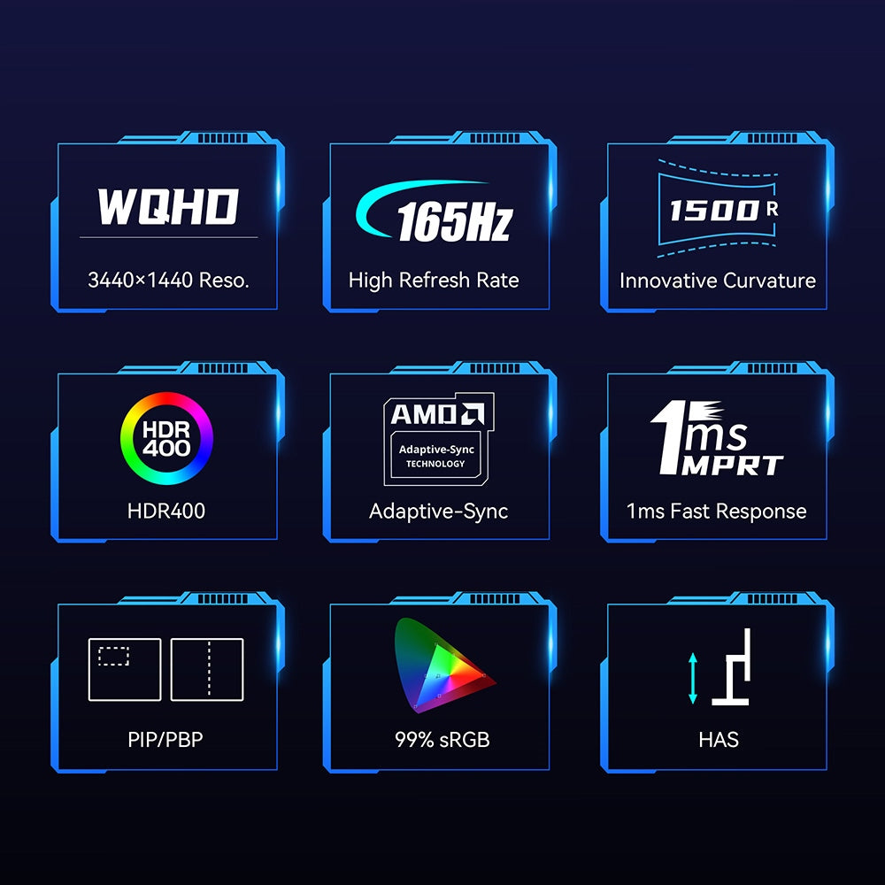 TITAN ARMY C34CHR Gaming Monitor, 34-inch 1500R 3440x1440 WQHD Curved Screen, 165Hz Refresh Rate, 1ms MPRT, Adaptive Sync, 99% sRGB, Support PIP & PBP Display, E-sports Backlight, Tilt Adjustment Wall Mount, Low Blue Light