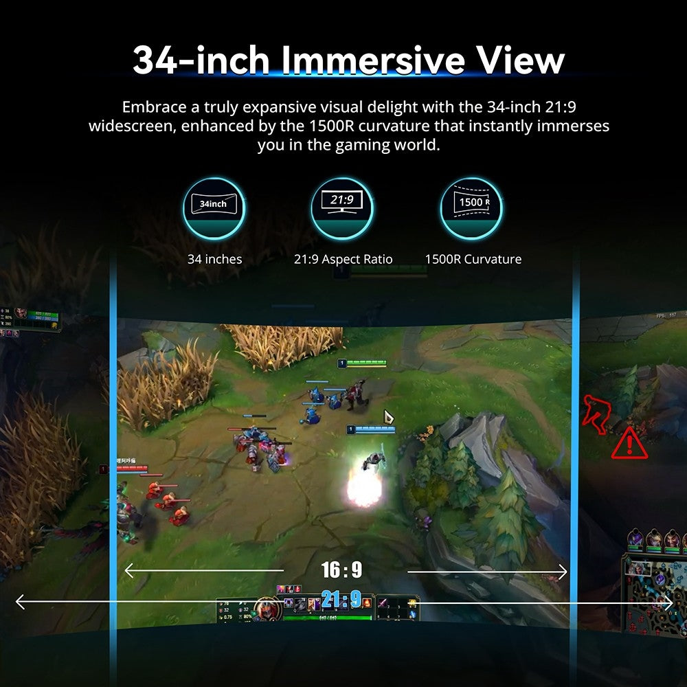 TITAN ARMY C34CHR Gaming Monitor, 34-inch 1500R 3440x1440 WQHD Curved Screen, 165Hz Refresh Rate, 1ms MPRT, Adaptive Sync, 99% sRGB, Support PIP & PBP Display, E-sports Backlight, Tilt Adjustment Wall Mount, Low Blue Light