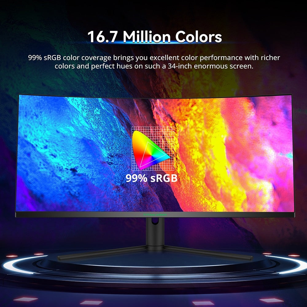 TITAN ARMY C34CHR Gaming Monitor, 34-inch 1500R 3440x1440 WQHD Curved Screen, 165Hz Refresh Rate, 1ms MPRT, Adaptive Sync, 99% sRGB, Support PIP & PBP Display, E-sports Backlight, Tilt Adjustment Wall Mount, Low Blue Light