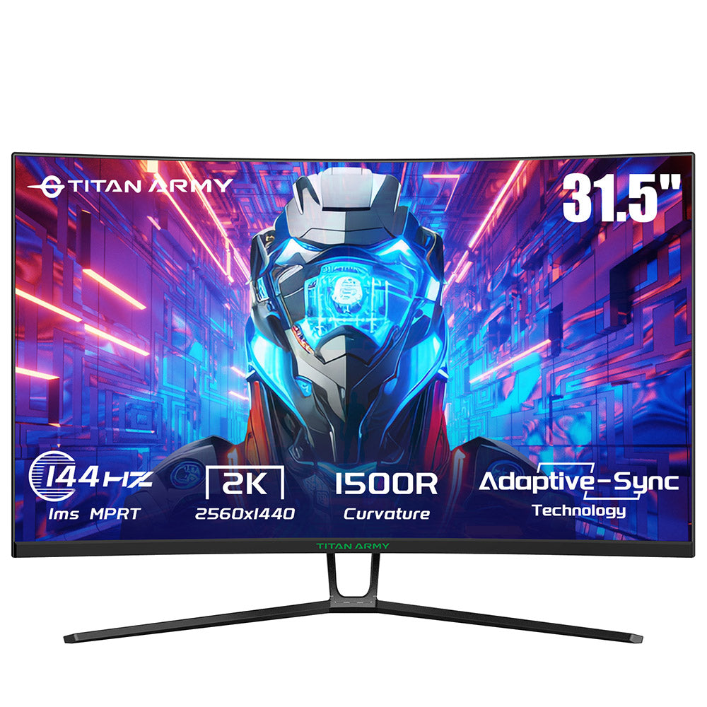 TITAN ARMY N32SQ PLUS Curved Gaming Monitor, 31.5-Inch 1500R 16:9 VA Panel, 144Hz Refresh Rate, 2560x1440 HD, 99% sRGB 1ms MPRT Response Time, Low-blue, Support FPS/RTS Gaming Mode, 2*HDMI 2.0 2*DP 1.4 1*Audio, Tilt Adjustment with Wall Mount