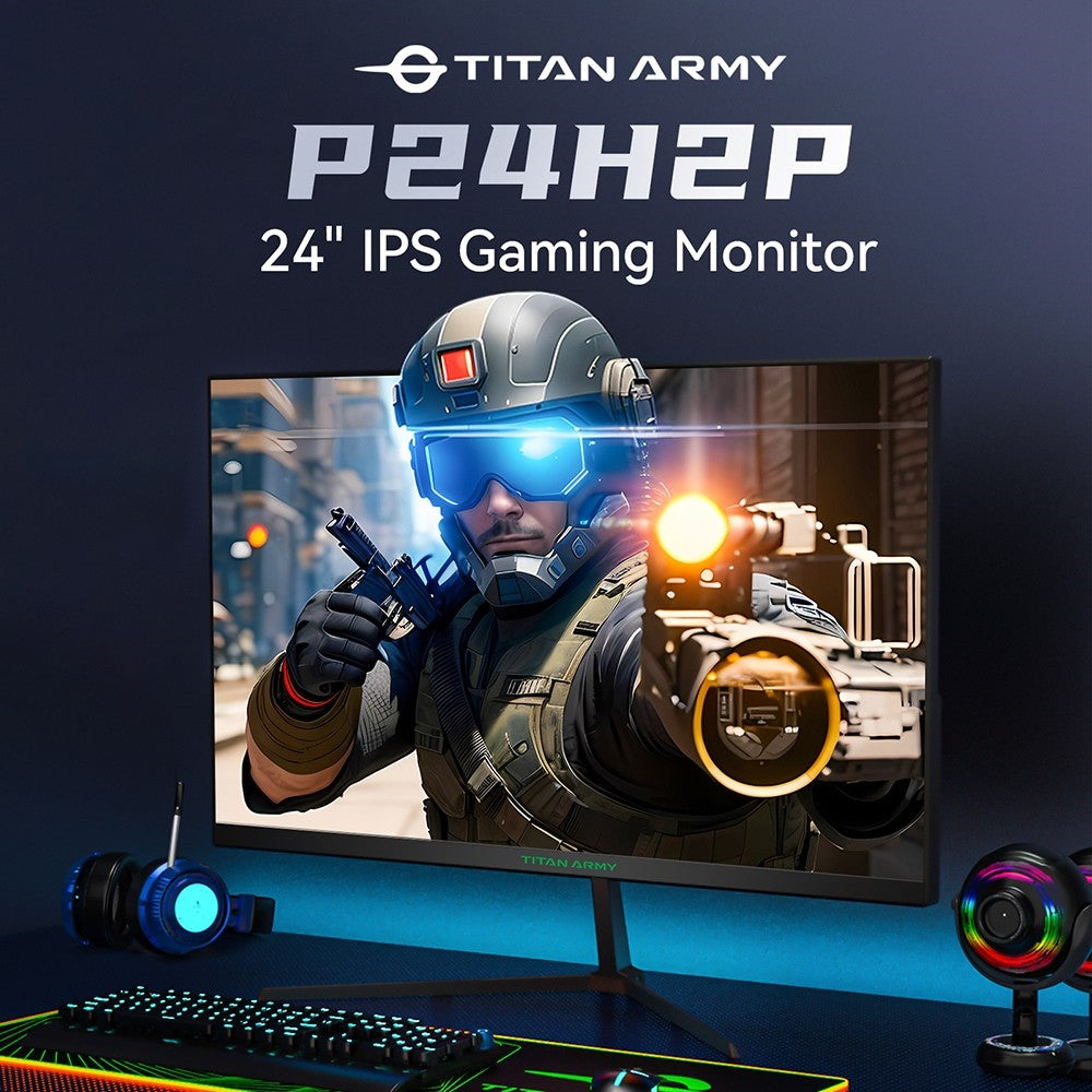 TITAN ARMY P24H2P Gaming Monitor, 24-Inch IPS Panel, 100Hz Refresh, 1920x1080 FHD Resolution, 99% sRGB, Adaptive Sync, Intelligent DCR Optimization, Low-blue Light, 1*HDMI1.4 1*VGA 1*Audio, Tilt Adjustment VESA Mount