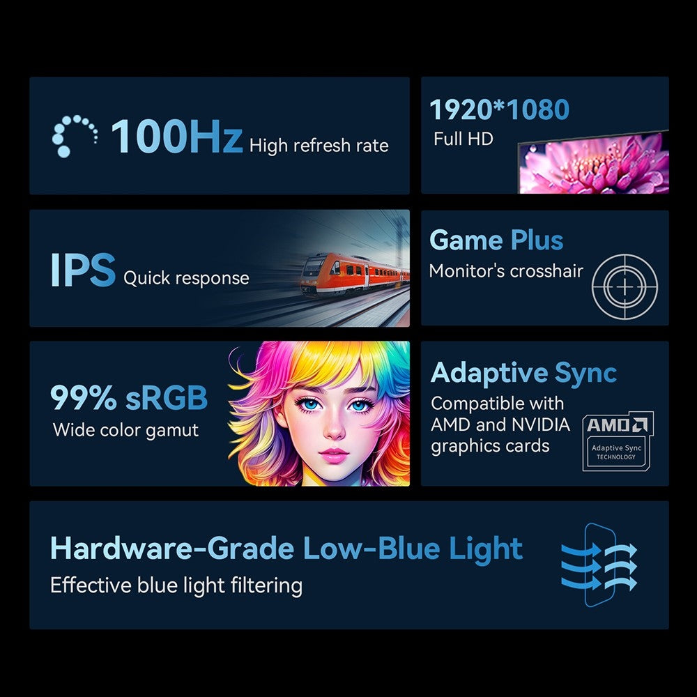 TITAN ARMY P24H2P Gaming Monitor, 24-Inch IPS Panel, 100Hz Refresh, 1920x1080 FHD Resolution, 99% sRGB, Adaptive Sync, Intelligent DCR Optimization, Low-blue Light, 1*HDMI1.4 1*VGA 1*Audio, Tilt Adjustment VESA Mount