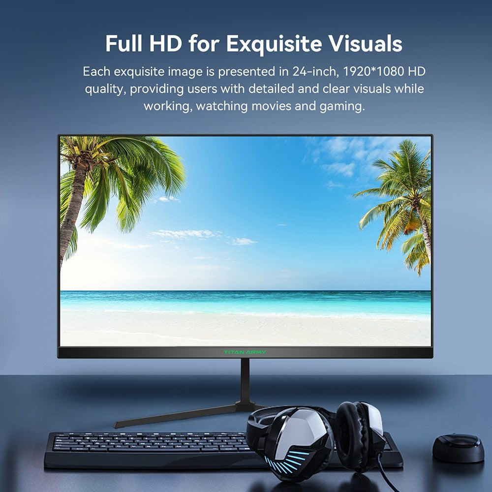 TITAN ARMY P24H2P Gaming Monitor, 24-Inch IPS Panel, 100Hz Refresh, 1920x1080 FHD Resolution, 99% sRGB, Adaptive Sync, Intelligent DCR Optimization, Low-blue Light, 1*HDMI1.4 1*VGA 1*Audio, Tilt Adjustment VESA Mount