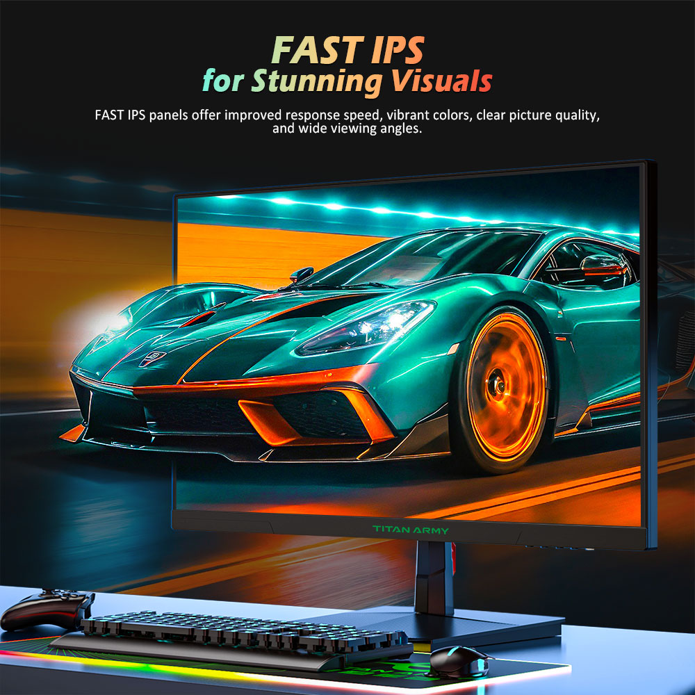 Monitor para juegos TITAN ARMY P2510G, pantalla IPS rápida de 24.5'' 1920*1080, frecuencia de actualización de 180 Hz, HDR10, 99 % sRGB, 1 ms GTG, sincronización adaptativa, OD dinámico, asistencia para juegos, 8 modos de escena, luz azul baja por hardware, inclinación ajustable, montaje VESA, 1*HDMI2.0 1*DP1.4 1*Audio