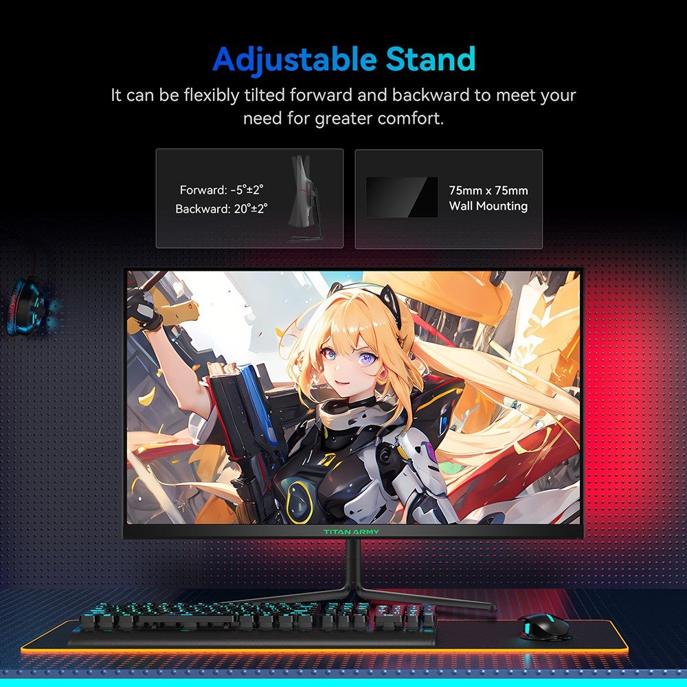 TITAN ARMY P25A2H Gaming Monitor, 25-inch 1920x1080 FHD Screen, 240Hz Refresh Rate, 1ms MPRT, Adaptive Sync, 178° Viewing Angle, 95% DCI-P3 Color Gamut, Support FPS/RTS Game Mode, PIP & PBP Display, Low Blue Light, Wall Mount