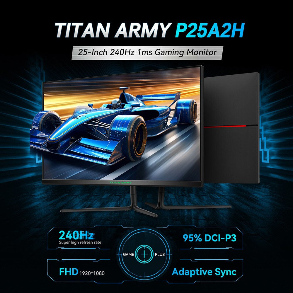 TITAN ARMY P25A2H Gaming Monitor, 25-inch 1920x1080 FHD Screen, 240Hz Refresh Rate, 1ms MPRT, Adaptive Sync, 178° Viewing Angle, 95% DCI-P3 Color Gamut, Support FPS/RTS Game Mode, PIP &amp; PBP Display, Low Blue Light, Wall Mount