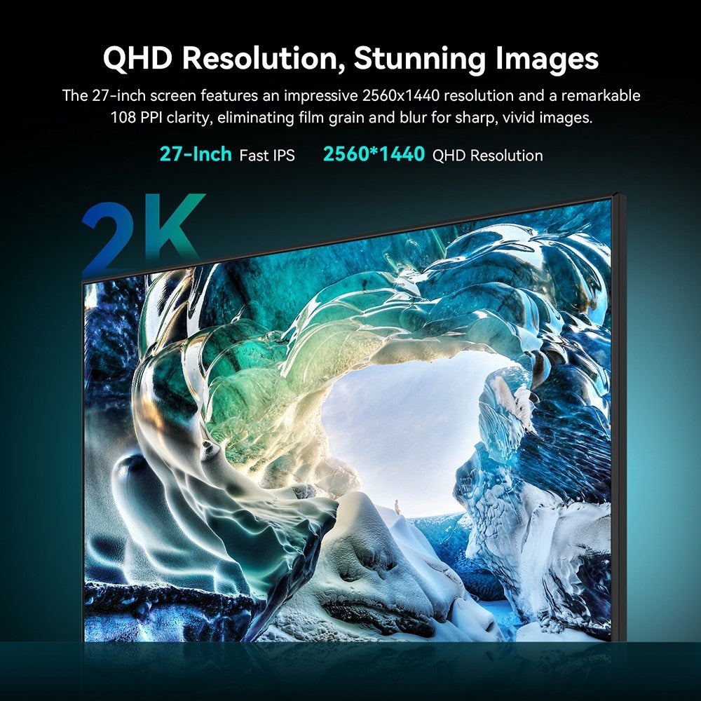 TITAN ARMY P27A2R 27-Inch Gaming Monitor, Fast IPS 180Hz Adaptive Sync, 2560*1440 QHD, 1ms GTG, 95% DCI-P3, Support FPS/RTS Gaming Mode, Low Blue, 2*HDMI 2.0 2*DP 1.4 1*Audio, Adjustable Height VESA Mount