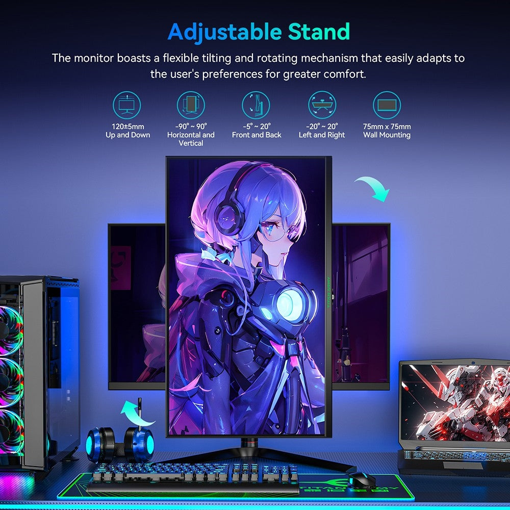 TITAN ARMY P27A2R 27-Inch Gaming Monitor, Fast IPS 180Hz Adaptive Sync, 2560*1440 QHD, 1ms GTG, 95% DCI-P3, Support FPS/RTS Gaming Mode, Low Blue, 2*HDMI 2.0 2*DP 1.4 1*Audio, Adjustable Height VESA Mount