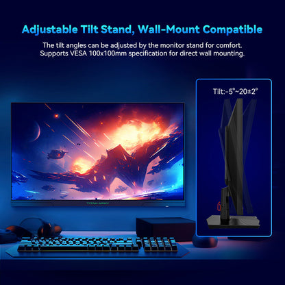 TITAN ARMY P27GR Gaming Monitor, 27-inch 2560*1440 16:9 Fast IPS Screen, 180Hz Refresh Rate, 1ms GTG, 99% sRGB, HDR10, Adaptive-Sync, Gaming Mode, Dynamic OD, PBP &amp; PIP Display, Low Blue Light, Adjustable Tilt, VESA Wall Mounting