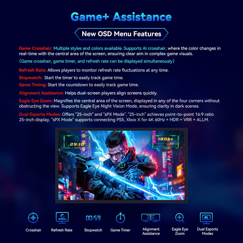 Monitor para juegos TITAN ARMY P27GR, pantalla IPS rápida de 27 pulgadas 2560*1440, frecuencia de actualización de 180 Hz, 1 ms GTG, 99 % sRGB, HDR10, Adaptive-Sync, modo de juego, OD dinámico, pantalla PBP y PIP, luz azul baja, inclinación ajustable, montaje en pared VESA.