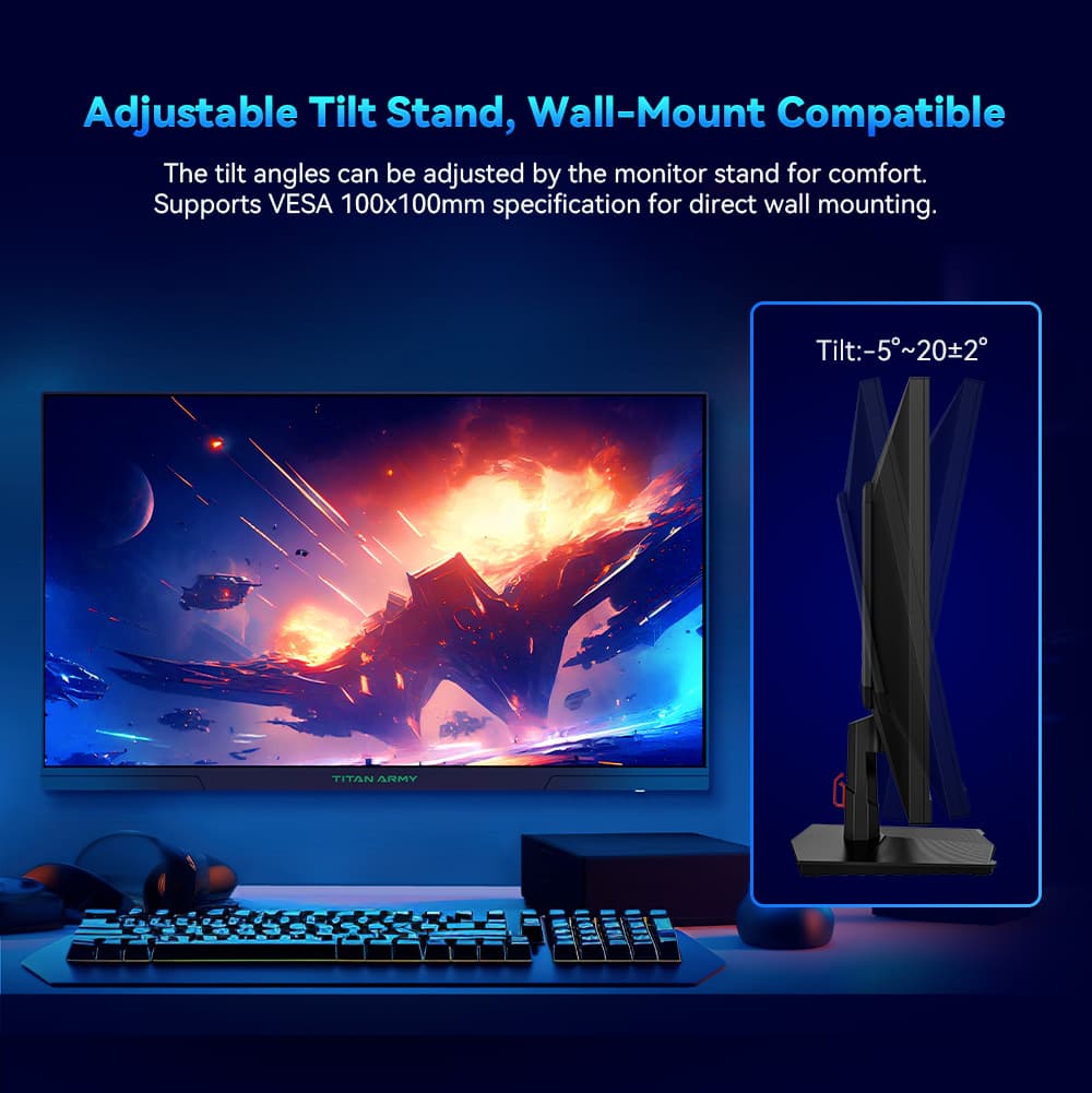 Monitor para juegos TITAN ARMY P27GR, pantalla IPS rápida de 27 pulgadas 2560*1440, frecuencia de actualización de 180 Hz, 1 ms GTG, 99 % sRGB, HDR10, Adaptive-Sync, modo de juego, OD dinámico, pantalla PBP y PIP, luz azul baja, inclinación ajustable, montaje en pared VESA.