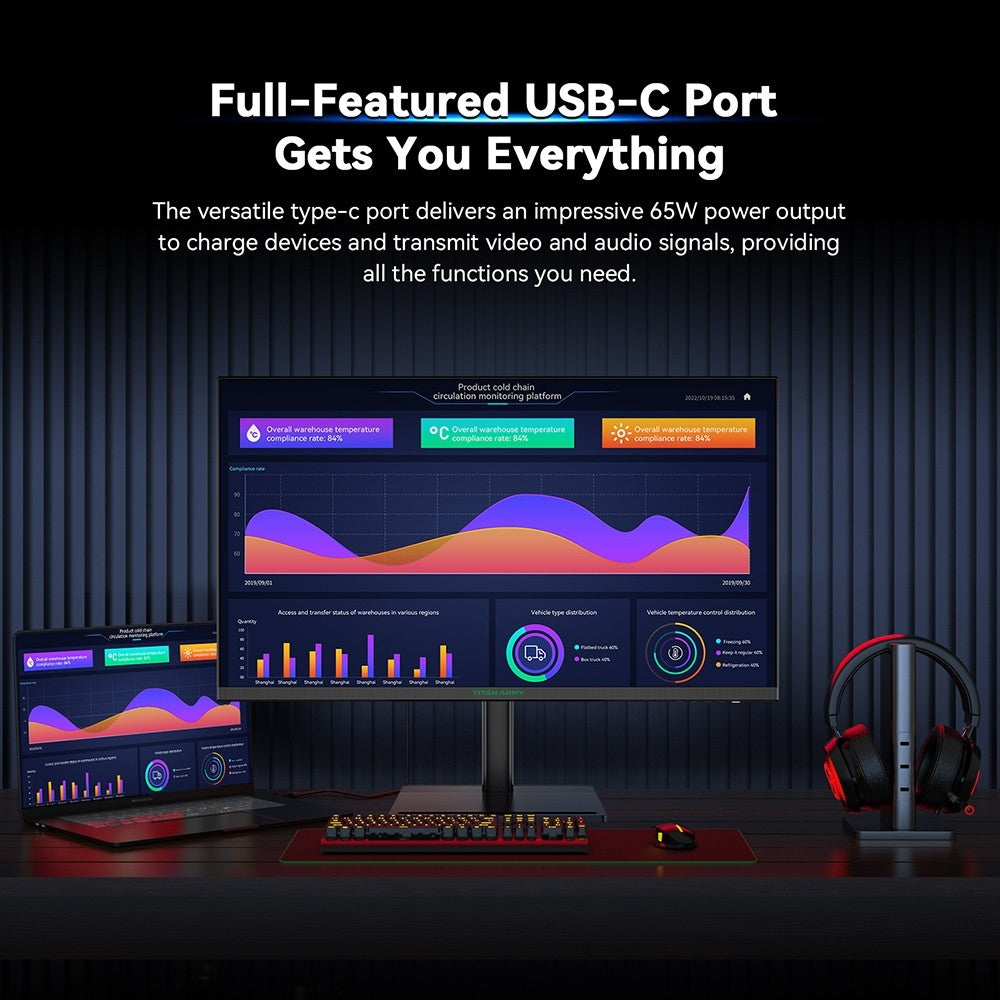 TITAN ARMY P32H2U Commercial Monitor, 32-inch 3840x2160 4K UHD Screen, 60Hz Refresh Rate, HDR10 Brightness, Low Blue Light, Built-in Speaker, 95% DCI-P3 Color Gamut, 65W Full-Featured USB-C Port, VESA Mount