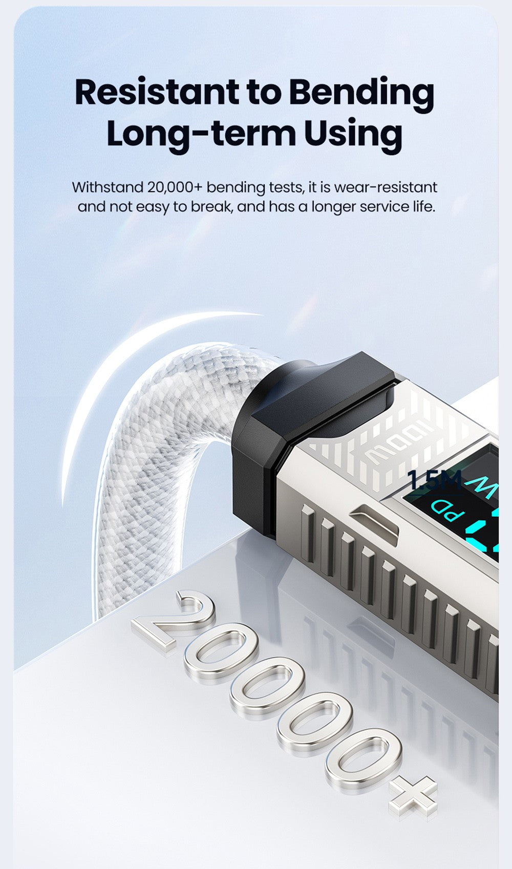 Toocki TXCTT1-ZFZA01 100W Fast Charging Cable, LED Display, Braided Zinc Alloy, 480Mbps Data Transfer, White - 1m