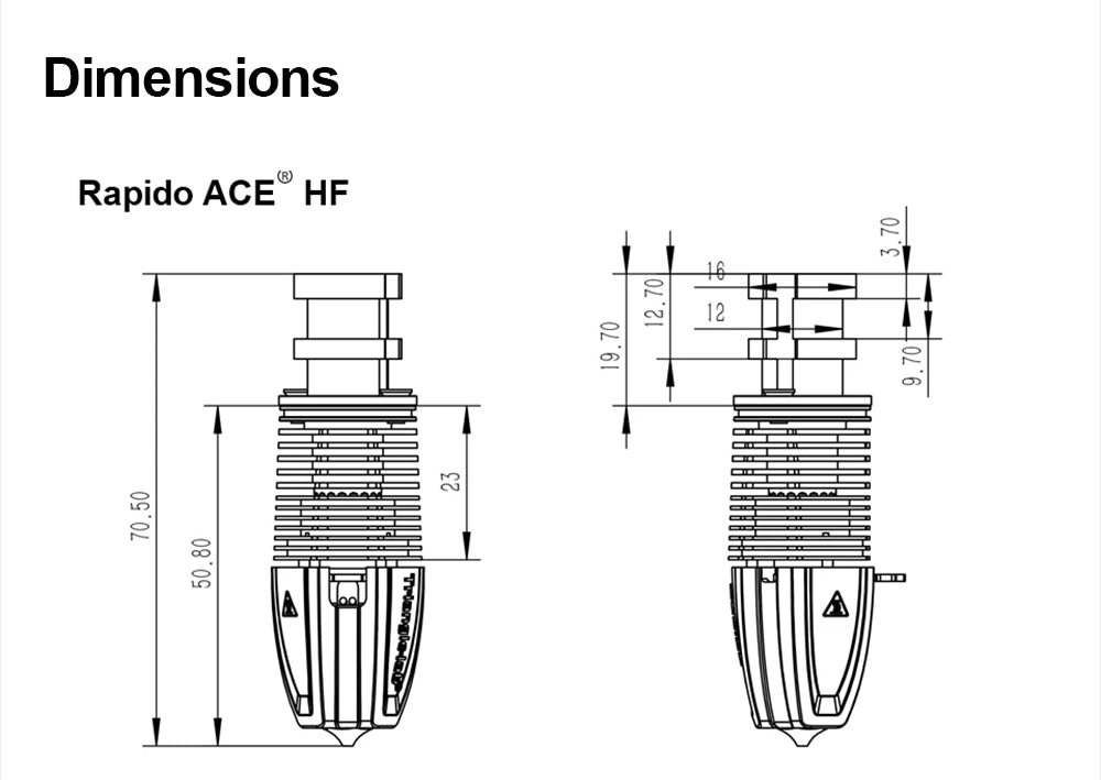 Trianglelab Rapido ACE HF Hotend - Termistor PT1000, compatible con Dragon/Rapido, adaptador V6