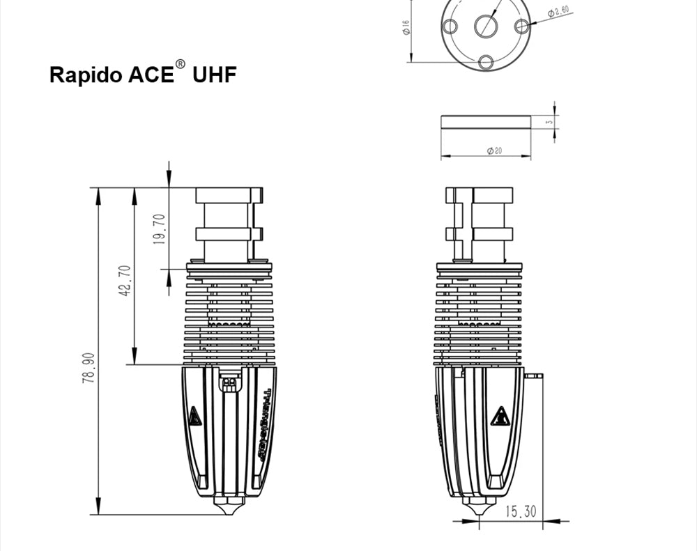 Trianglelab Rapido ACE UHF Hotend - Termistor PT1000, compatible con Dragon/Rapido, adaptador V6