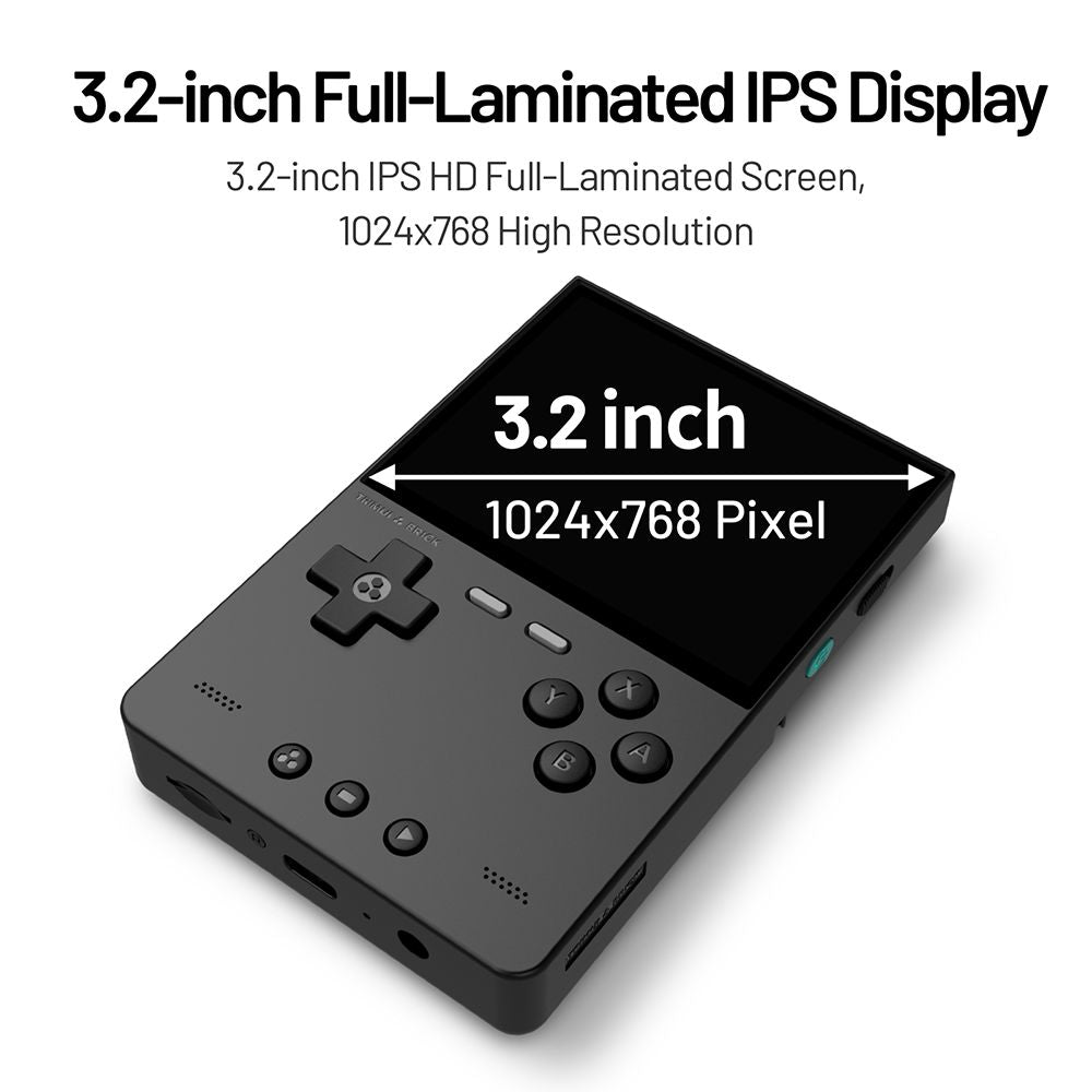 Consola de videojuegos portátil Trimui Brick, tarjeta TF de 256 GB, pantalla IPS de 3,2 pulgadas 1024*768, almacenamiento eMMC de 8 GB, 5 horas de autonomía, carga rápida tipo C - Negro