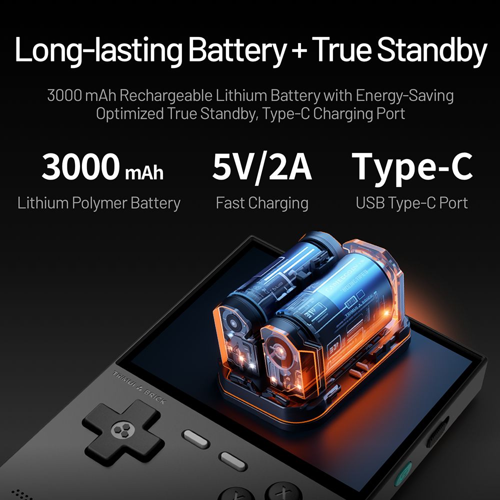 Consola de videojuegos portátil Trimui Brick, tarjeta TF de 256 GB, pantalla IPS de 3,2 pulgadas 1024*768, almacenamiento eMMC de 8 GB, 5 horas de autonomía, carga rápida tipo C - Negro
