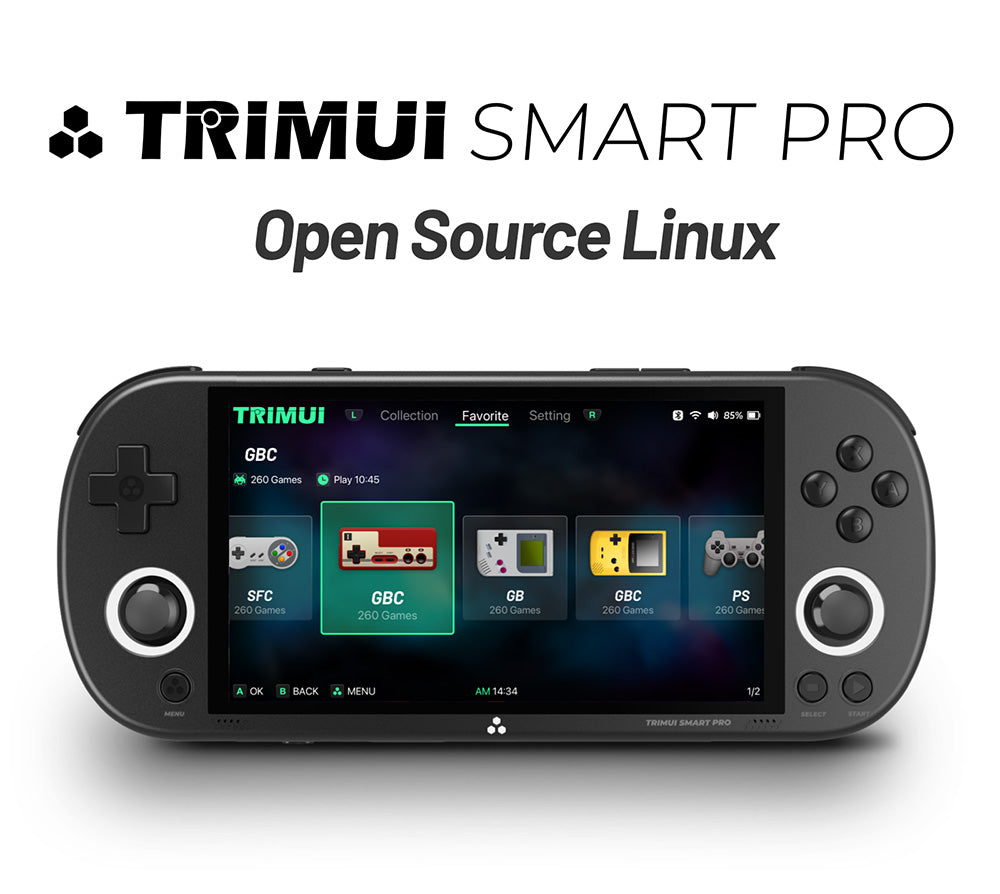Consola de juegos portátil TRIMUI Smart Pro, pantalla IPS de 4,96 pulgadas, sistema operativo Linux, 1 GB de RAM, 8 GB de almacenamiento, tarjeta TF de 256 GB, 5 horas de tiempo de juego - Gris
