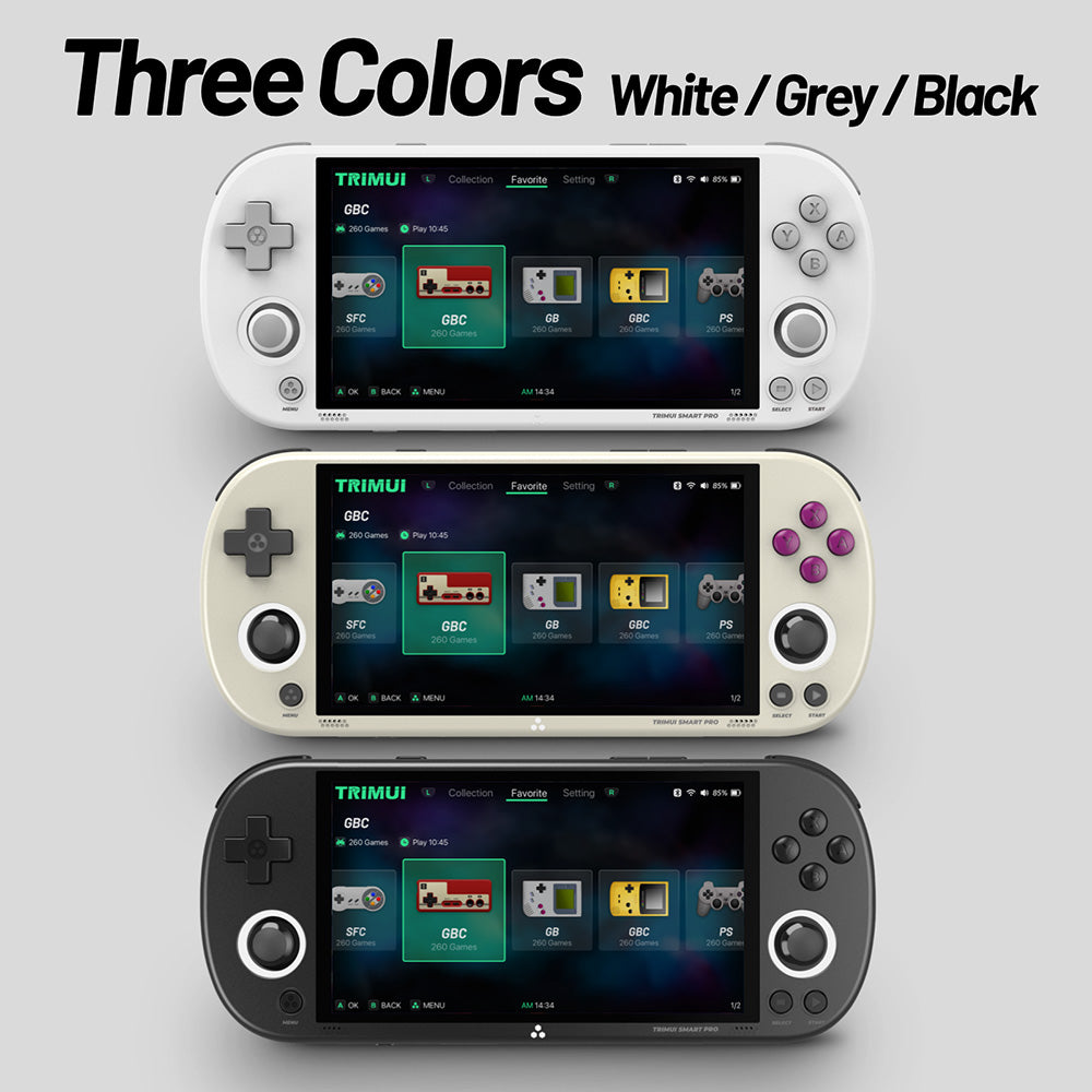 Consola de juegos portátil TRIMUI Smart Pro, pantalla IPS de 4,96 pulgadas, sistema operativo Linux, 1 GB de RAM, 8 GB de almacenamiento, tarjeta TF de 256 GB, 5 horas de tiempo de juego - Gris