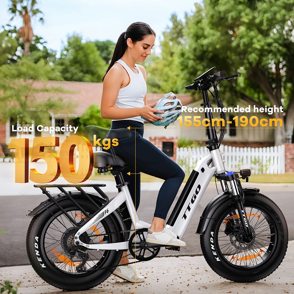 Bicicleta Eléctrica TTGO F6, Motor de 250W, Batería de 36V 25Ah, Neumáticos de 20*4 pulgadas, Velocidad Máxima de 25 km/h, Autonomía Máxima de 100 km, Freno de Disco Hidráulico, Amortiguador Delantero, Sensor de Par, Shimano de 7 velocidades, Pantalla LCD - Blanca