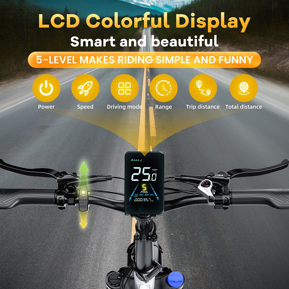 Bicicleta Eléctrica TTGO F6, Motor de 250W, Batería de 36V 25Ah, Neumáticos de 20*4 pulgadas, Velocidad Máxima de 25 km/h, Autonomía Máxima de 100 km, Freno de Disco Hidráulico, Amortiguador Delantero, Sensor de Par, Shimano de 7 velocidades, Pantalla LCD - Blanca