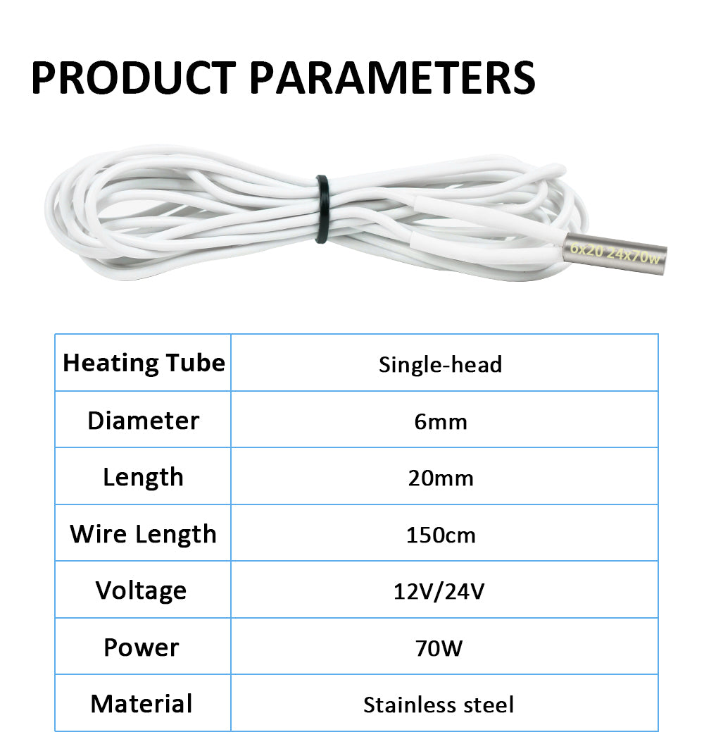 Cable calefactor TWO TREES 12V 70W, tubo calefactor con sensor de temperatura T-D500 para impresora 3D Volcano E3D V6