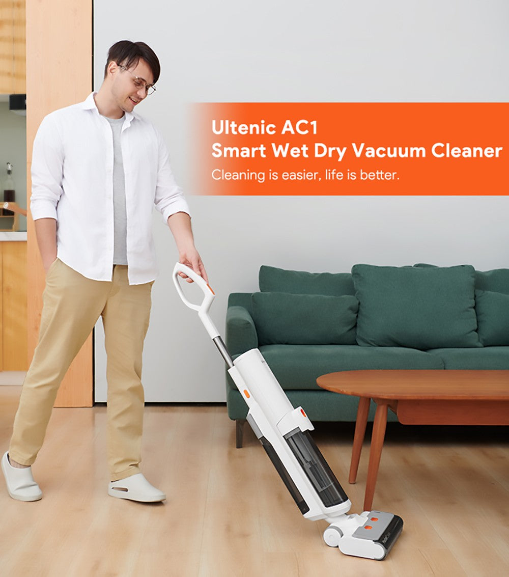 Aspiradora sin cable Ultenic AC1, para limpieza en seco y húmedo, succión de 15 KPa, tanques de agua de 2 L, limpieza de doble borde, 45 minutos de autonomía, pantalla LED inteligente, compatible con aplicación, asistente de voz - Enchufe UE