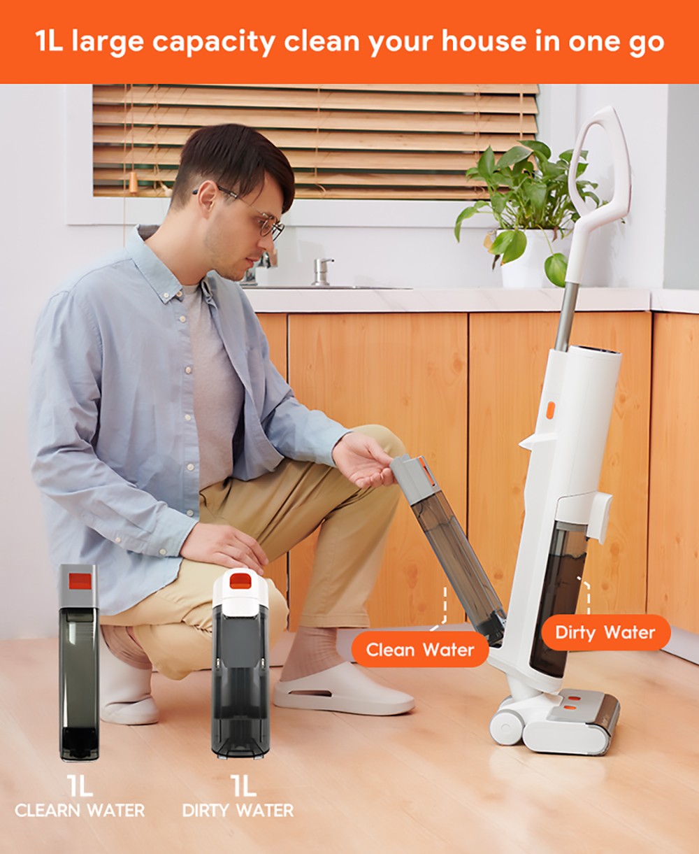 Aspiradora sin cable Ultenic AC1, para limpieza en seco y húmedo, succión de 15 KPa, tanques de agua de 2 L, limpieza de doble borde, 45 minutos de autonomía, pantalla LED inteligente, compatible con aplicación, asistente de voz - Enchufe UE