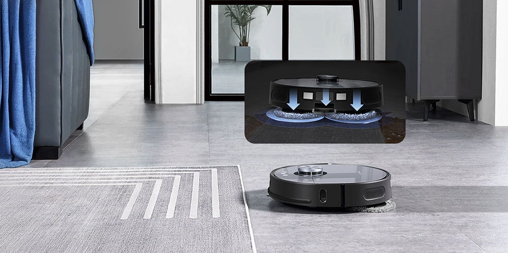 Robot aspirador Ultenic MC1 con estación de autovaciado, succión de 5000 Pa, mopa de doble rotación, secado por aire caliente, bolsa de polvo de 3 l, batería de 5200 mAh, autonomía máxima de 180 minutos, control por aplicación/voz.