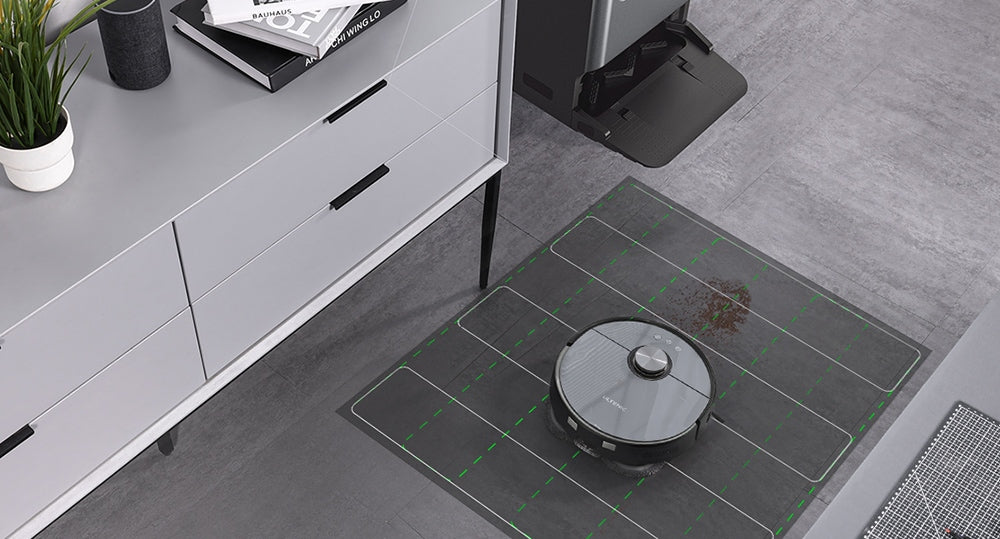 Robot aspirador Ultenic MC1 con estación de autovaciado, succión de 5000 Pa, mopa de doble rotación, secado por aire caliente, bolsa de polvo de 3 l, batería de 5200 mAh, autonomía máxima de 180 minutos, control por aplicación/voz.