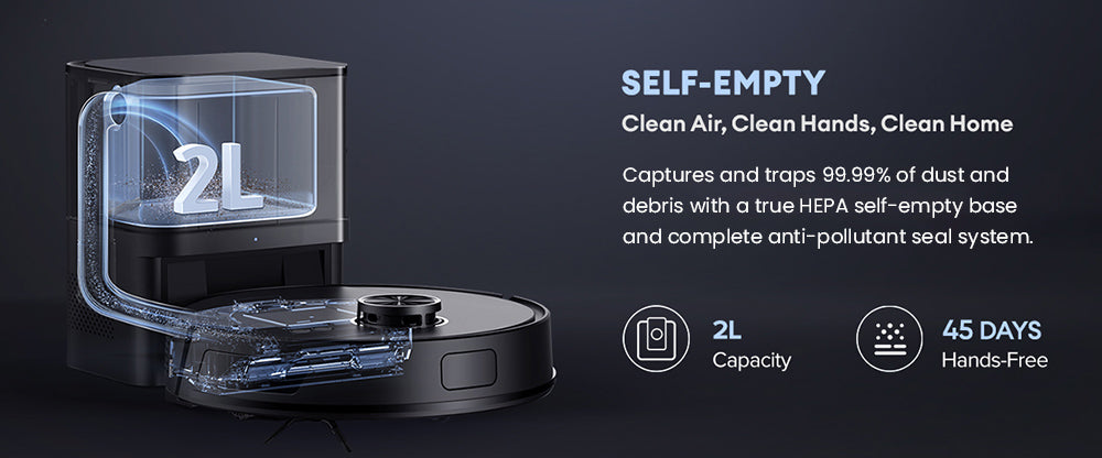 Robot aspirador Ultenic T10 Lite con navegación LiDAR, succión de 4500 Pa, autovaciado, limpieza matricial, hasta 180 minutos de autonomía, depósito de polvo de 2 L, control por aplicación/Alexa/Siri/IFTTT, para todo tipo de suelos y pelo de mascotas.