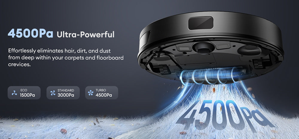 Robot aspirador Ultenic T10 Lite con navegación LiDAR, succión de 4500 Pa, autovaciado, limpieza matricial, hasta 180 minutos de autonomía, depósito de polvo de 2 L, control por aplicación/Alexa/Siri/IFTTT, para todo tipo de suelos y pelo de mascotas.