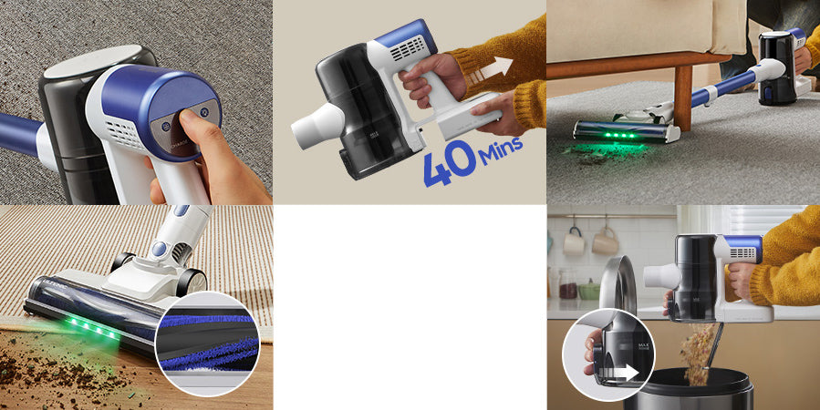 Aspiradora sin cable Ultenic U10 Ultra, succión de 40 kPa, motor digital de 450 W, de pie, tubo telescópico, 40 minutos de autonomía, linterna integrada, giro de 180°.
