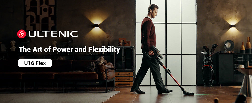 Aspiradora sin cable Ultenic U16 Flex, succión de 45000 Pa, autonomía de 60 minutos, tubo flexible de 180°, cepillo antienredos, luz verde, pantalla LED, carga con soporte de pared.