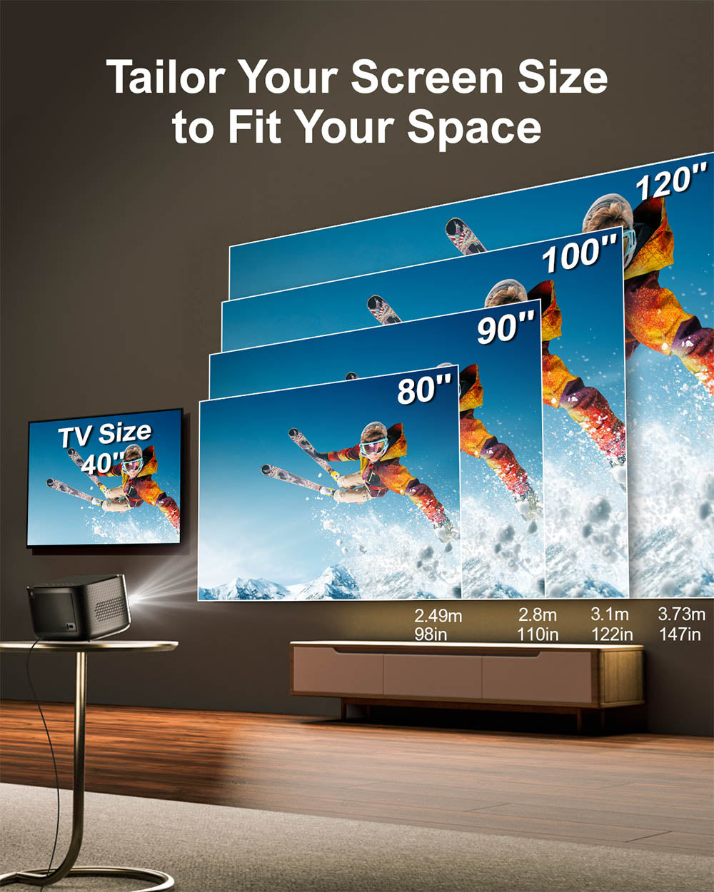 Proyector Ultimea Apollo P50, 800 lúmenes ANSI, resolución nativa 1080P, audio Dolby, adaptación automática de pantalla y evitación de obstáculos, WiFi 6, Bluetooth 5.3